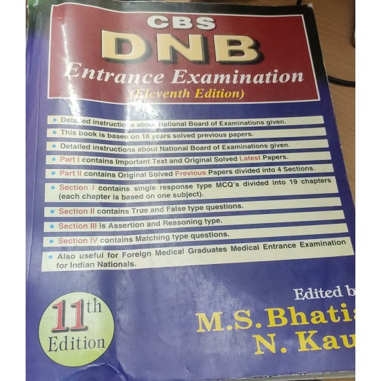 CBS DNB Entrance Examination 11th Edition by M.S Bhatia
