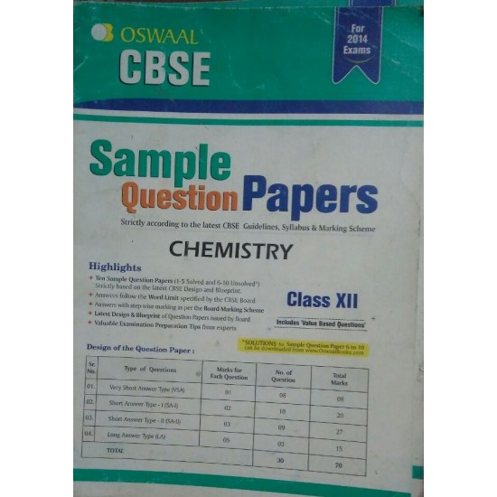 Oswaal CBSE Class 12 Chemistry Sample Question Papers